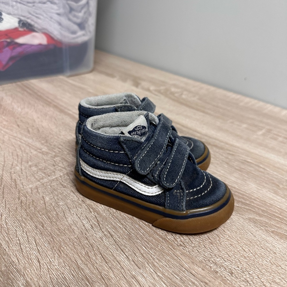 Vans Blue and White High-Top Sneakers with Velcro Straps